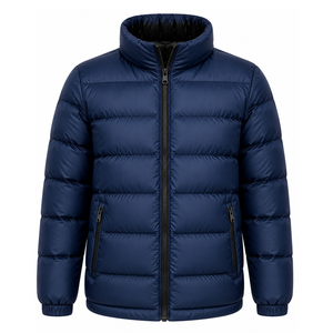 Vestes matelassées pour hommes, couleur marine, col montant, fermeture éclair, coupe-vent, manteau d'hiver décontracté, coupe régulière, rembourrage en polyester - Product Image 1