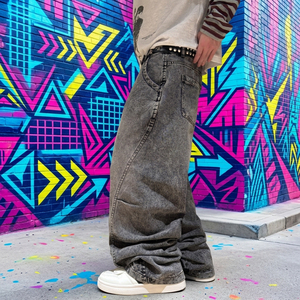 Pantalones de mezclilla anchos de algodón para hombre, estilo Y2K, hip hop, casuales, a la moda, holgados, con diseño único de perlas y bolsillos, para uso diario y urbano, colección 2026 - Product Image 5