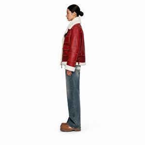 Women's Premium Cowhide <b>Leather</b> B-3 Heavy <b>Winter</b> Aviator Bomber <b>Jacket</b> with Faux Fur Lining - Product Image 3
