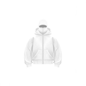 Sweat-shirt à capuche double avec fermeture éclair et logo personnalisé, en coton polaire blanc pour homme, vêtement d'extérieur pour l'hiver - Product Image 1