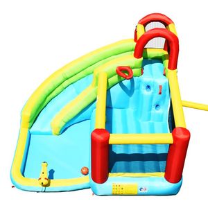Castello Gonfiabile 6 in 1 con Parete da Arrampicata e Canestro da Basket, Attrezzature per Divertimento Acquatico con Ventilatore - Product Image 6
