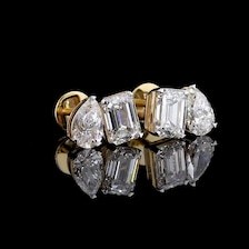 Boucles d'oreilles clous en or 14 carats avec émeraudes et diamants de laboratoire taille poire 1+1 CT, boucles d'oreilles à deux pierres, de luxe pour usage quotidien - Product Image 6