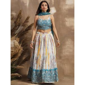 Placer blanco y azul lentejuelas Chinon ropa festiva Lehenga Choli - Product Image 5