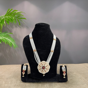 Juego de Joyería Nupcial para Mujer, Estilo Indio Tradicional, Base de Latón Chapado en Oro, Imitación de Perlas, Hecho a Mano, Jaal Puwai Rani Haar - Product Image 2
