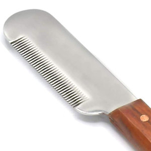 Cuchillo de acero inoxidable para el cuidado de mascotas con mango de madera para recortar el pelo y eliminar la muda, herramienta manual - Product Image 4