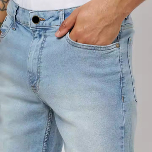 Men Light Blue Washed Denim Bermuda <b>Shorts</b> Mid Waist Button Fly Casual Style Breathable Woven Fabric - Product Image 6