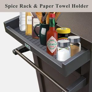 Portable Outdoor BBQ Grill Cart <b>with</b> Storage <b>Wheels</b> Whole Metal <b>Table</b> Cabinet for Deck Patio Backyard-Brown - Product Image 4