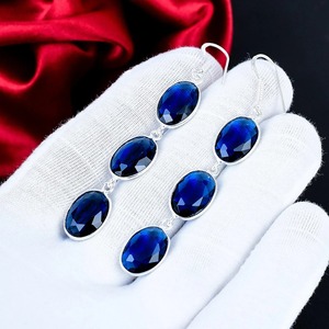 Pendientes de Zafiro Azul, Corte Ovalado, Plata de Ley 925, Pendientes Colgantes Hechos a Mano para Mujer - Product Image 5