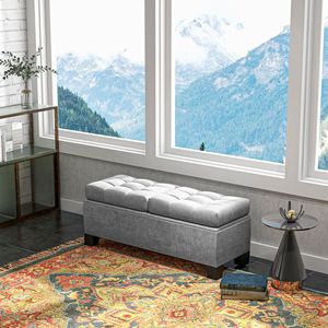Panca contenitore imbottita da 46 pollici con bottoni trapuntati, panca per fondo letto con struttura in acciaio e cerniere di sicurezza, sgabelli e pouf - Product Image 4