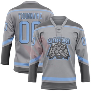 Custom Ice Hockey Jersey Gray Red V-Neck Full Sleeve Sublimated Print 3D Front Moisture Wicking Quick Dry Unisex Adult 100% - Product Image 6