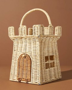 Panier de rangement pour jouets d'enfants en rotin tressé, style maison de poupée, avec poignée et porte cintrée, pour chambre d'enfant, salle de jeux et chambre des enfants - Product Image 6