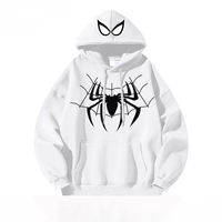 Sweat à capuche avec logo Spiderman imprimé, motif araignée, design surdimensionné, en coton molletonné respirant, blanc, avec poches avant