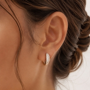 Round Diamond Hoop Earrings Double Row Moissanite Stone Plated Yellow <b>Gold</b> Women's <b>Huggie</b> Earrings for Wedding Party - Product Image 3