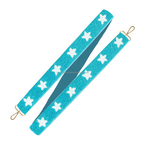 Sangle de sac perlée bleue broderie étoile blanche bandoulière réglable à la main pour fourre-tout sac à main bandoulière poignée cadeau détachable - Product Image 2