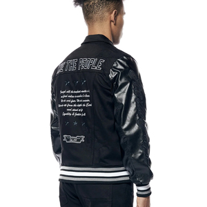 Custom Wholesale Streetwear Men's Varsity Jacket Embroidery Patch PU Leather Sleeve Vintage <b>Hip</b> Hop Letterman Bomber Jacket - Product Image 4