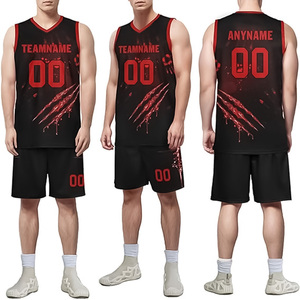 Ensemble de maillots de basket-ball personnalisés pour hommes, noir et rouge, imprimé griffes, col en V, sans manches, polyester à séchage rapide, uniformes d'équipe - Product Image 1