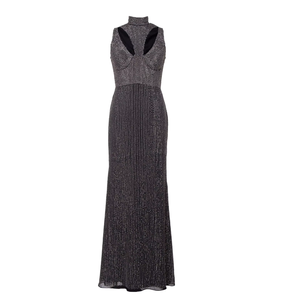 Robe longue noire à sequins et col haut avec découpes pour femme |   Robe de soirée sans manches ajustée coupe colonne pour gala, invité de mariage, cocktail formel - Product Image 2