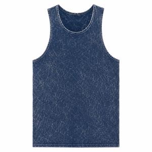 Débardeur Homme Tendance Bleu Col Rond Sans Manches Couleur Unie Tricoté Coupe Décontractée Effet Délavé Vêtement de Sport - Product Image 2