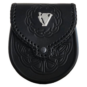 Insignia de Arpa Irlandesa de Cuero de Alta Calidad con Acabado Granulado, Grabado de Nudo Celta, Tradicional Escocesa, para el Día del Sporran, OEM ODM - Product Image 1