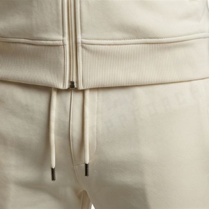 Survêtement Homme Crème à Fermeture Éclair Intégrale, Couleur Unie, Sportswear Décontracté avec Poches Latérales, Col Montant, Coupe Droite, Idéal Automne - Product Image 5