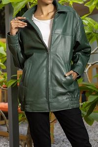 Veste de moto en cuir véritable pour femme, coupe classique, manches longues, col rabattable, fermeture éclair, longueur longue, style automne - Product Image 4