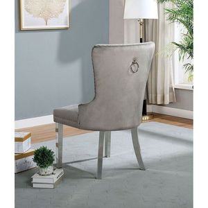 Set di 2 Sedie da Pranzo Contemporanee in Flanella Grigia con Design Wingback, Sedie Laterali Imbottite con Bottoni - Product Image 2