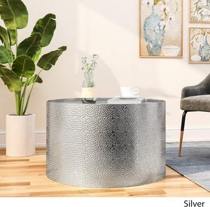 Mesa de Centro Redonda Moderna con Superficie de Metal Texturizado, Mueble de Alta Calidad para Sala de Estar, Uso Doméstico - Product Image 1