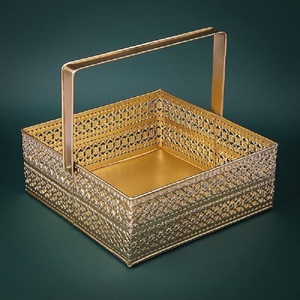 Luxury Industry Trending Beautiful Cut Work Rounded Metal Basket Handle Eco-Friendly Multi-Purpose for Snacks <b>Fruits</b> Gifting - Product Image 1