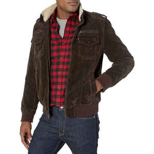 <b>Men's</b> <b>Suede</b> Bomber <b>Jacket</b> Stand Collar Zipper Closure Solid Color Faux Fur Lining Winter Casual Coat - Product Image 4