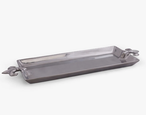 Plateau de service rond en métal argenté poli de haute qualité avec poignées, design orné, compatible lave-vaisselle et micro-ondes, pour restaurant et usage domestique - Product Image 1