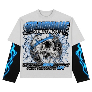 เสื้อยืดพิมพ์ลายกราฟิกสไตล์วินเทจทรงโอเวอร์ไซส์ Glory Custom รุ่นใหม่สุดเทรนดี้ เสื้อยืดแขนยาวสองชั้น สำหรับใส่สตรีทแวร์แบบยูนิเซ็กส์ - Product Image 1