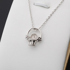 Collar con Colgante de Cesta de Flores de Plata S925 para Mujer, Versátil, con 7-8 Perlas, Accesorios DIY, Conjunto de Cadena para Clavícula 344 - Product Image 1