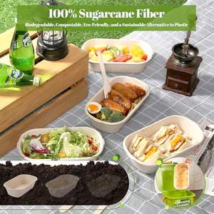 Contenants alimentaires à emporter Richfull en bagasse biodégradable, écologiques, jetables, robustes, imperméables, avec couvercles - Product Image 6