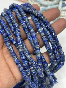 Perles de pierres précieuses de haute qualité pour la fabrication de bijoux, 17 pouces, Lapis Lazuli bleu naturel, facettées, forme Heishi, taille 7-8 mm - Product Image 3