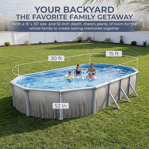 Piscina Elevada Ovalada de 15x30 pies, 52 Pulgadas de Profundidad, con Paredes de Acero Rígido, Asientos Superiores de 7 Pulgadas, Postes Verticales de 6 Pulgadas, Skimmer y Revestimiento de Vinilo - Product Image 3