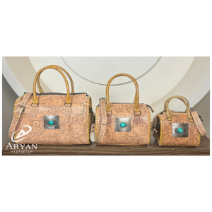 Bolsa de Viaje Multifuncional de Gran Capacidad, Diseño Floral, Cuero Repujado a Mano, Piel de Vacuno Genuina, Mini Bolsa de Viaje para Mujer - Product Image 1