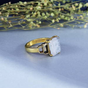 Art Deco Chalcedony <b>Ring</b> in <b>Gold</b> Plated Brass - Product Image 4