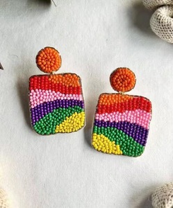 Handmade Beaded <b>Rainbow</b> Earrings or Multicolor Seed Bead Earrings Butterfly Pearl Seed Bead Fine Jewelry Accessories - Product Image 1