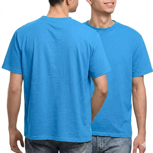 T-shirt personnalisé pour homme, bleu uni, respirant, en polyester/coton, décontracté, à manches courtes, streetwear d'été, tricoté - Product Image 1