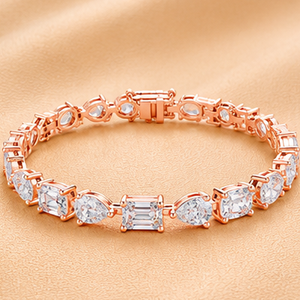 Emerald Cut Diamond Bracelet 14K Gold Plated Women's Classic Wedding Jewelry White Diamond E Color Natural <b>Stone</b> - Product Image 3
