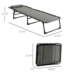 For Outsunny Portable <b>Folding</b> Camping Cot Adjustable Reclining Chaise Lounge Chair Removable Pillo <b>Sun</b> <b>Lounger</b> for Outdoor - Product Image 3