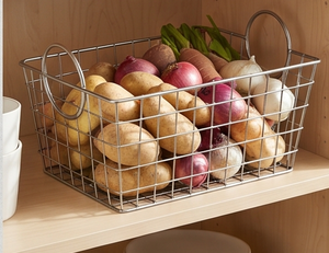 Premium Rectangular Metal <b>Wire</b> <b>Storage</b> <b>Basket</b> With Handles Simple Multi Purpose Neatening Organizer For Home - Product Image 5