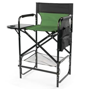 31\" <b>Tall</b> Portable Directors Chair with Cup Holder Built-in Footrest and Side <b>Table</b> Storage Bar Height Folding Camping Chair - Product Image 4