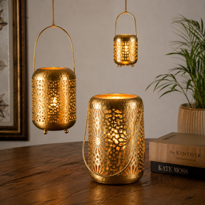 <b>Brass</b> Candle Holder <b>Lantern</b> Hanging Tealight Candle Stand Decorative Metal Home Decor Wedding Event Table Centerpiece - Product Image 2