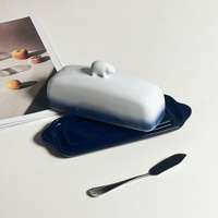 Beurrier en céramique moderne avec couvercle, motif ours polaire bleu ombré, en porcelaine, ustensile de cuisine fantaisie, cadeau, vente en gros