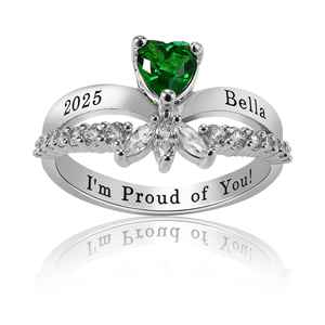 Anillo de Graduación Universitario Personalizado BOJ School Ring 057, Anillo de Colegio Secundario para Ella, con Piedra de Nacimiento, Plata 925, ¡Oferta! - Product Image 3