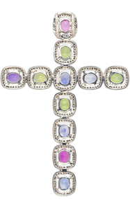 Pendentif Croix avec Pierres Multicolores Serties, Breloque Religieuse, Bijou Unisexe Tendance en Alliage Plaqué Argent - Product Image 2