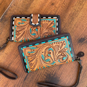 ขายร้อนมือเครื่องมือแกะสลักกระเป๋าสตางค์คลัทช์เคสโทรศัพท์สไตล์หลายใช้หนังตะวันตกมาใหม่กระเป๋าสตางค์ข้อมือสําหรับผู้หญิง - Product Image 3