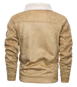 Men <b>Suede</b> Leather <b>Jacket</b> With Faux Fur Lining Turn-down Collar Windproof Workwear Style Winter Outerwear Regular Fit - Product Image 2