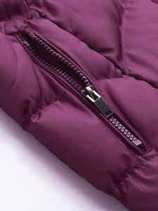 Chaqueta Acolchada Morada para Mujer con Capucha, Manga Larga, Abrigo de Otoño, Color Sólido, Tejido Ecológico con Memoria, Cierre Tipo Pullover, Corte Regular - Product Image 6